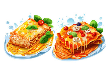 Aufkleber - Lasagna, margarita pizza and seafood spaghetti, Italian food menu set. Generative AI
