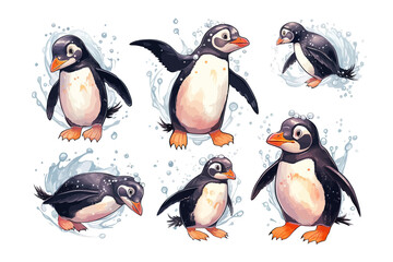 Aufkleber - penguin  set clipart design. Flat Generative AI