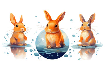 Aufkleber - rabbit  set clipart design. Flat Generative AI