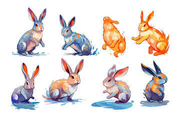 Aufkleber - rabbit  set clipart design. Flat Generative AI