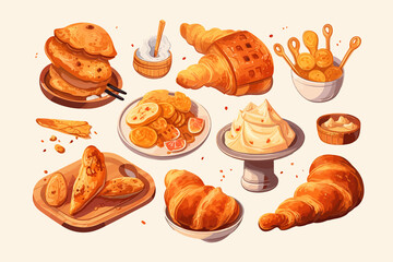Poster - Coquille saint jacques,cassoulet,macaron,baked camembert,Generative AI