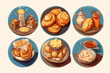 Poster - Coquille saint jacques,cassoulet,macaron,baked camembert,Generative AI