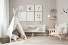 Nursery Room Interior Scandinavia. Generate Ai