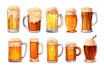 Aufkleber - Beer mug cheers drink set. Flat Generative AI