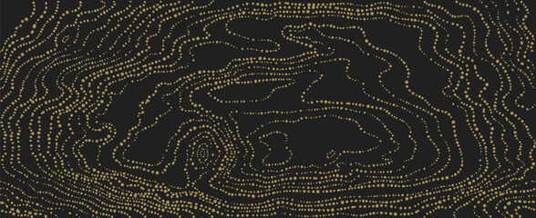 Wall Mural - Wood grain black shine texture with golden beads. Seamless wooden pattern. Abstract dotted line luxurious background. Vector illustration