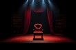 Single empty red chair under a spotlight on the stage. Generative AI