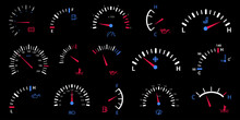 Set Of Vehicle Indicator Panel. Speedometer, Fuel Indicator, Temperature Meter