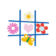Cute Tic-tac-toe Graphic With Flowers. Childish Print. Vector Hand Drawn Illustration.