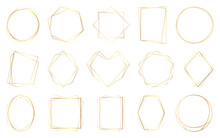 Golden Line Frame Elements Collection. Set Of Golden Geometric Shapes Border Design