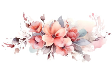 Wall Mural - decorative watercolor flowers. Flat hand-drawn illustration isolated on white background