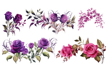 Poster - Set of floral branch. Flat hand-drawn illustration isolated on white background