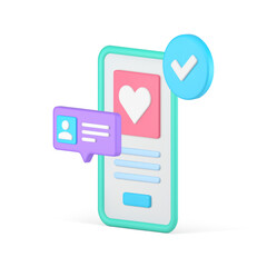 Poster - Dating app user success authorization homepage verification smartphone screen 3d icon vector