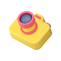 Poster - Photo video yellow camera with lens and button multimedia content app 3d icon realistic vector