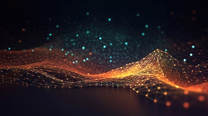 Poster - Modern digital abstract 3D background. Can be used in the description of network abilities, technological processes, digital storages, science, education, etc. Copy space. Based on Generative AI