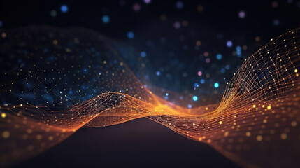 Poster - Modern digital abstract 3D background. Can be used in the description of network abilities, technological processes, digital storages, science, education, etc. Copy space. Based on Generative AI