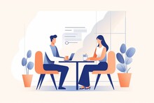 Flat Illustration Of A Professional Mentoring A Startup Founder, Neutral Colors.