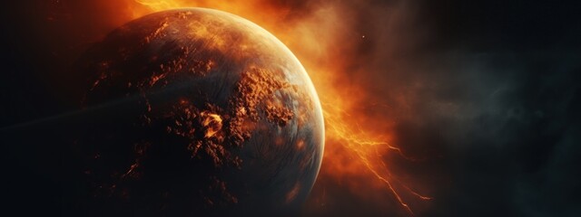 Wall Mural - banner poster planet moon mars in space on a dark background cinematic photo space for text copy spa