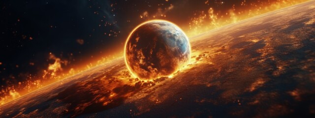 Wall Mural - banner poster planet moon sun on a dark background cinematic photo space for text copy space generat