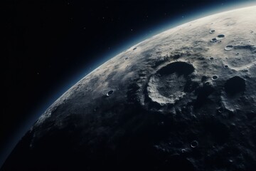 Wall Mural - banner poster planet moon mars in space on a dark background cinematic photo space for text copy spa