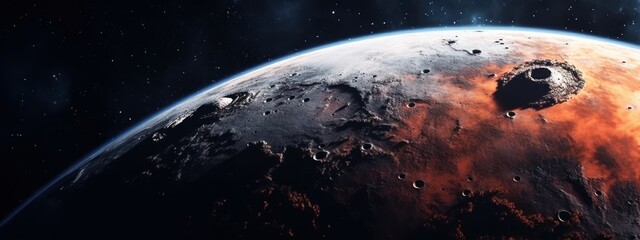 Wall Mural - banner poster planet moon mars in space on a dark background cinematic photo space for text copy spa