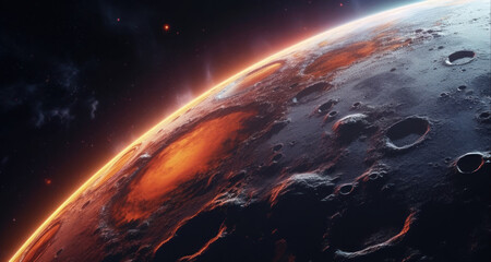 Wall Mural - banner poster planet moon mars in space on a dark background cinematic photo space for text copy spa