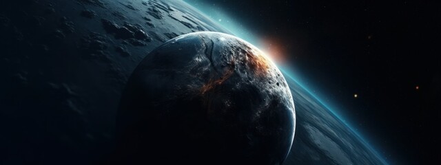 Wall Mural - banner poster planet moon mars in space on a dark background cinematic photo space for text copy spa