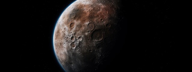 Wall Mural - banner poster planet moon mars in space on a dark background cinematic photo space for text copy spa