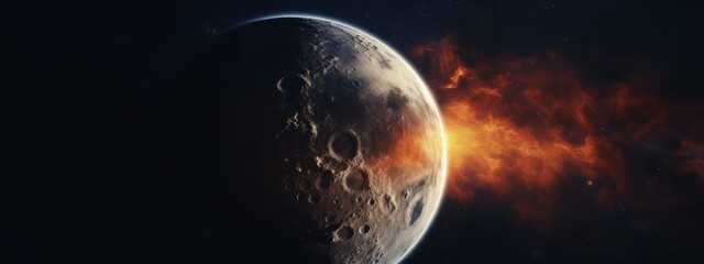 Wall Mural - banner poster planet moon mars in space on a dark background cinematic photo space for text copy spa