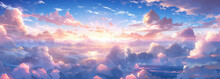 Heavenly Sky. Sunset Above The Clouds Abstract Illustration. Extra Wide Format. Hope, Divine, Heavens Concept. Hand Edited Generative AI. 