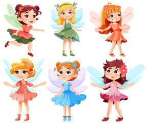 Wall Mural - set of cute fantasy fairies cartoon character
