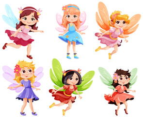 Wall Mural - set of cute fantasy fairies cartoon character