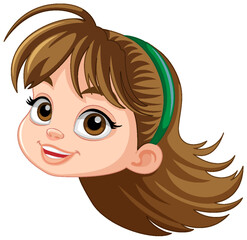 Wall Mural - Girl with brown hair cartoon face