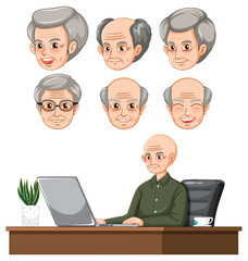 Wall Mural - Set of grandfather with different facial expression using computer