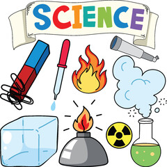 Wall Mural - colorful science objects and icons vector set