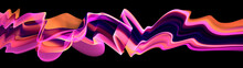 Abstract Colorful Fractal Smoke Wave Banner On Black Background.