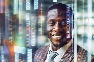 business businessman office meeting man portrait digital technology code computer internet information cyber binary security communication, created using generative ai technology