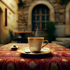 Sticker - cup of coffee on a table