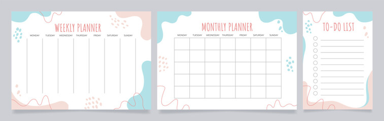 Wall Mural - Planners and to-do list worksheet design template set. Blank printable goal setting sheets. Time management. Scheduling pages for organizing personal tasks. Amatic SC Bold, Oxygen Regular fonts used