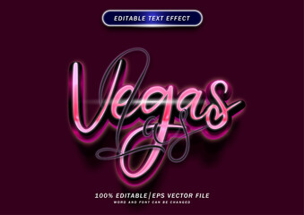 Poster - 3d Luxury Las Vegas. Red Neon Font style effect. Editable text template.