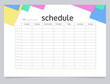 School timetable worksheet design template. Blank printable goal setting sheet. Time management sample. Scheduling page for organizing personal tasks. Barlow Bold, Oxygen Regular fonts used