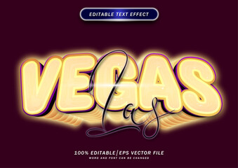 Poster - Yellow neon luxury Las Vegas text effect. Neon Glow Font style Editable. mockup text effect