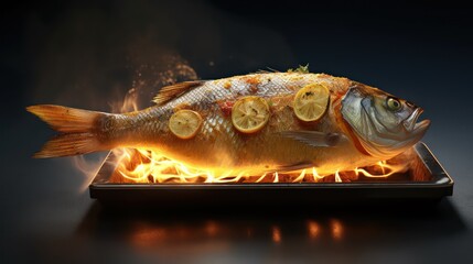 Wall Mural - fish on a grill