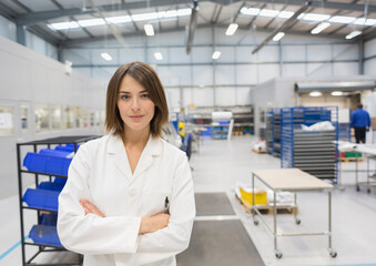 Wall Mural - Portrait confident female engineer in steel factory