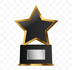 Sticker - Star shape trophy award isolated. Vector illustration of gold prize on black platform