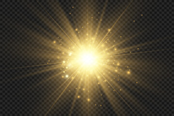 Poster - Special lens flash, light effect. The flash flashes rays and searchlight. illust.White glowing light. Beautiful star Light from the rays. The sun is backlit. Bright beautiful star. Sunlight.
