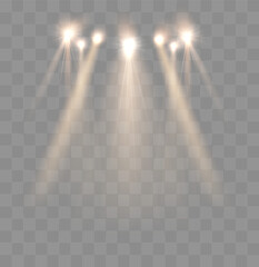 Aufkleber - Spotlights isolated. Gold Light beams and rays. Transparent vector light effect