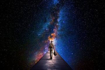 Wall Mural - man in front of the universe. ai generative