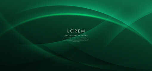 Abstract curved green shape on green background with copy space for text. Luxury design style.