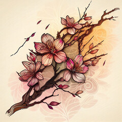 Wall Mural - Abstract sakura flower, bright botanical floral background