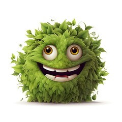 Poster - Funny face bush monster cartoon on white background Generative AI